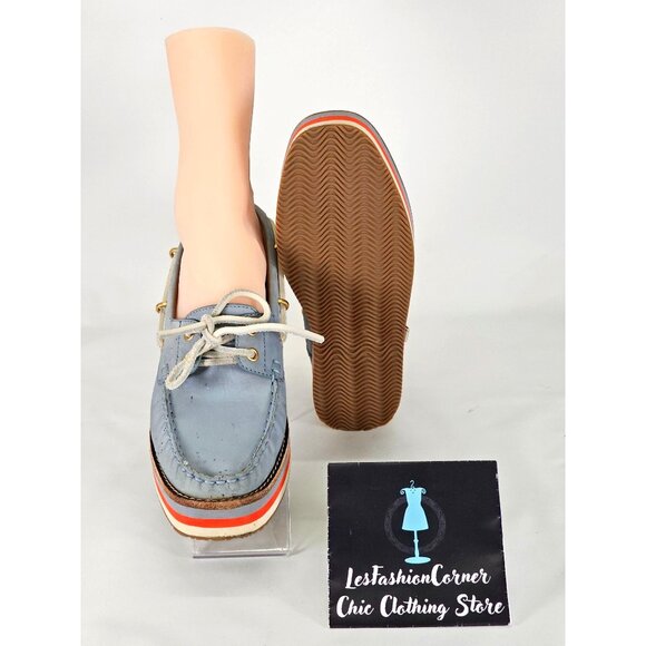 Tory Burch Women's Blue Nubuck Leather Joey Platform Boat Shoes Size 8 241 - Picture 11 of 16